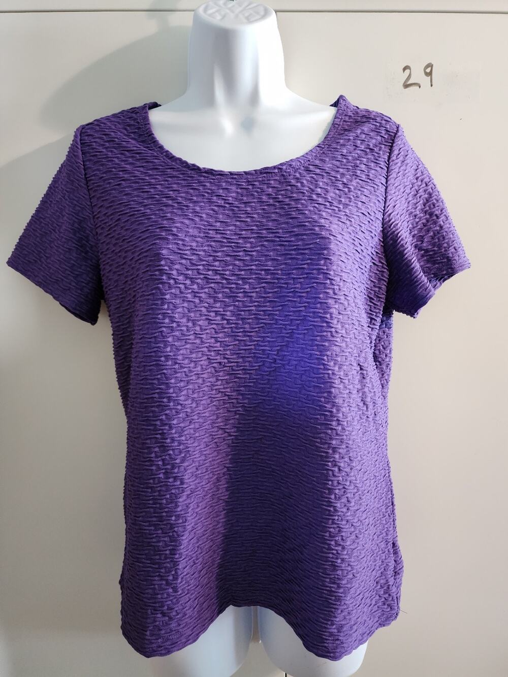 Vintage Laura Ashley Womens Small Purple Textured Popcorn Knit Short Sleeve Top